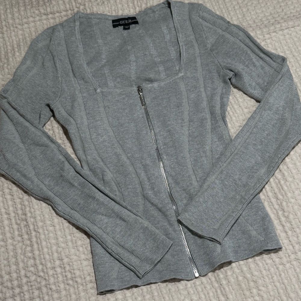 Guess Silver-Tone Textured Knit Sweater Top
